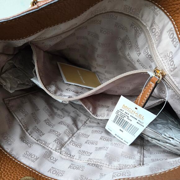 Michael Kors NEW Jet Set Pebbled Leather Mocha Brown Tan Tote Bag Gold Chain NWT - Picture 13 of 15